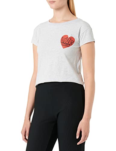 Love Moschino Damen Boxy Fit Short Sleeves With Red Heart Print T Shirt, Melange Light Gray, 40 EU von Love Moschino