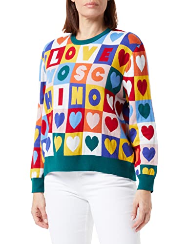 Love Moschino Damen Comfort Fit Long-sleeved Pulloverwith With Hearts pullover, Yellow, Pink, Red, Green, Black, 42 EU von Love Moschino