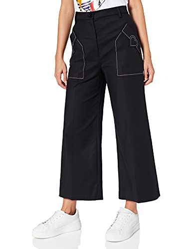 Love Moschino Damen Cropped Wide-Leg Trousers in Stretch Twill,with Patch Pockets and Customized Heart Casual Pants, Black, 38 von Love Moschino