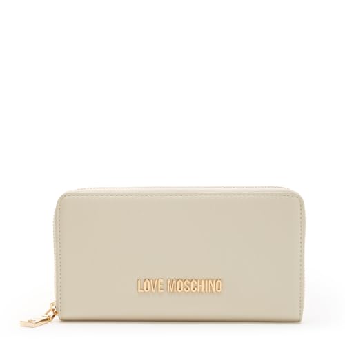 Love Moschino Damen Geldbörse Elfenbein Schriftzug Gold Reißverschluss rund UNI, elfenbein, Taglia Unica von Love Moschino