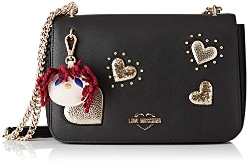 Love Moschino Damen Grain Pu Schultertasche, Schwarz (Nero) von Love Moschino