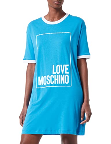 Love Moschino Damen Logo Box Print En Kleur Contrast Ribs. Kleid, Blue White, 38 EU von Love Moschino