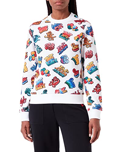 Love Moschino Damen Long Sleeves Crew-neck Brand Graffiti Printed Fleece Sweatshirt, Graffiti Bianco, 38 EU von Love Moschino