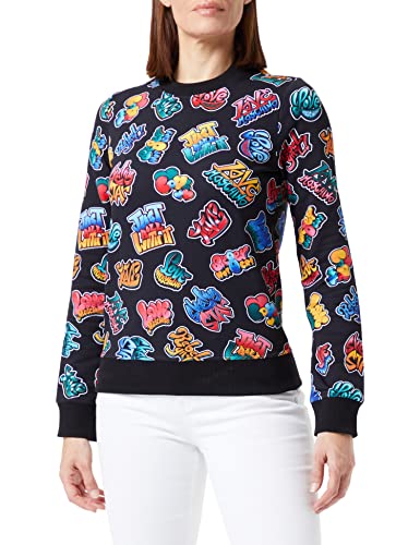 Love Moschino Damen Long Sleeves Crew-neck Brand Graffiti Printed Fleece Sweatshirt, Graffiti Nero, 40 EU von Love Moschino