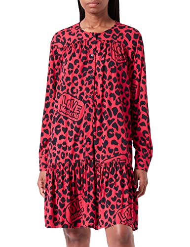 Love Moschino Damen Long Sleeves in Fluid Stretch Viscose Fabric With Brand Animalier Allover Print Dress, Red Black, 42 EU von Love Moschino