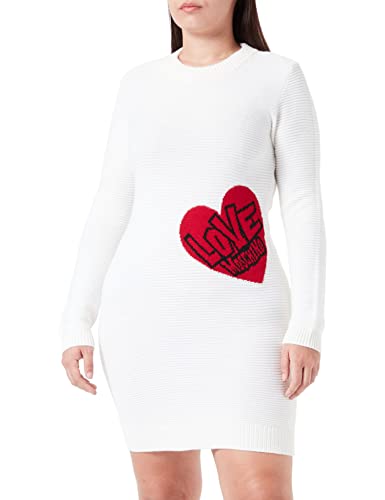 Love Moschino Damen Long-sleeved Tube in Ottoman Stitch Blended Wool-cashmere Dress, Weiß, 40 EU von Love Moschino