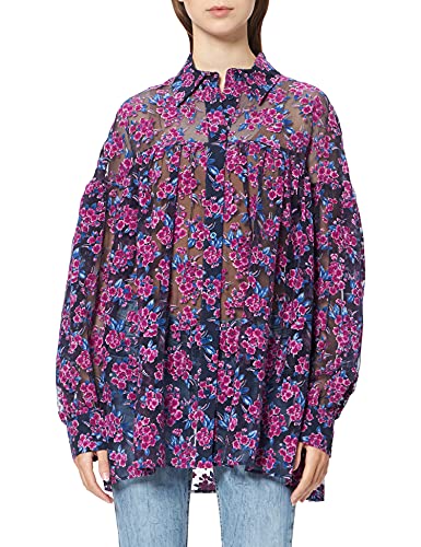 Love Moschino Damen Loose fit Long Sleeved All-Over devoré Flowers,with Gathering at Cut Above The Chest Shirt, F.BLU/FIO.Viola, 40 von Love Moschino