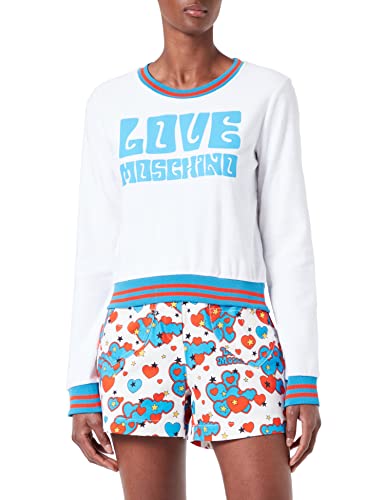 Love Moschino Damen Love 70s Print En Bicolor Gebreide Ribs Sweatshirt, Optical White, 38 EU von Love Moschino