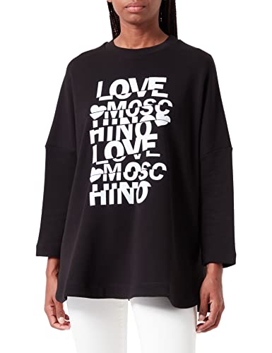 Love Moschino Damen Oversized Round Neckwith Glitter Cut And Paste Effect Brand Print. Sweatshirt, Schwarz, S EU von Love Moschino