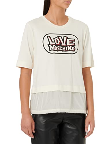 Love Moschino Damen Regular Fit Long Sleeves Skate Print Nylon Insert On The Bottom Of The Garment Closed By Drawstring T Shirt, Cream, 42 EU von Love Moschino