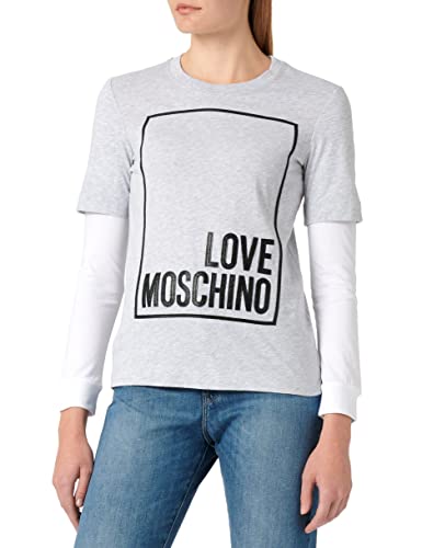 Love Moschino Damen Regular Fit Long Sleeves With Logo Box Design T Shirt, Grey Black White, 38 EU von Love Moschino