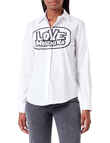 Love Moschino Damen Regular Fit Long Sleeves With Maxi Skate Print Shirt, Optical White, 40 EU von Love Moschino