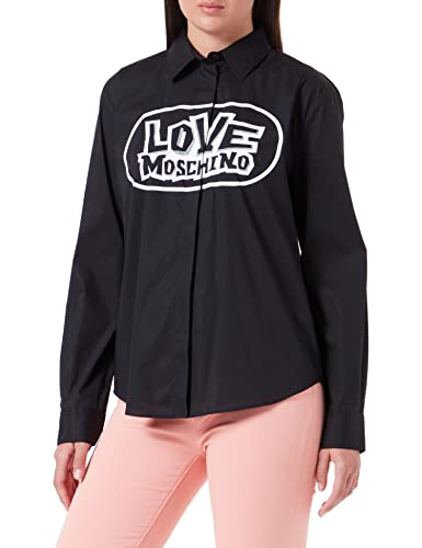 Love Moschino Damen Regular Fit Long Sleeves With Maxi Skate Print Shirt, Schwarz, 46 EU von Love Moschino