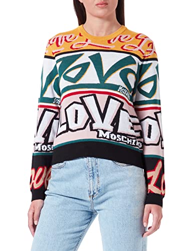 Love Moschino Damen Regular Fit Long-sleeved With Allover Graffiti Jacquard pullover, Yellow, Pink, Red, Green, Black, 42 EU von Love Moschino