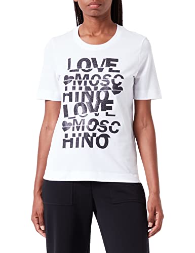 Love Moschino Damen Regular Fit Short Sleeves With Glitter Cut T Shirt, Optical White, 40 EU von Love Moschino