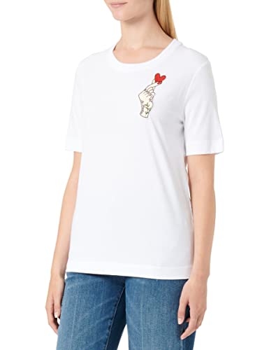 Love Moschino Damen Regular Fit Short Sleeves With Heart Olographic Print T Shirt, Optical White, 46 EU von Love Moschino