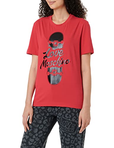 Love Moschino Damen Regular Fit Short Sleeves With Shiny Skateboard Print T Shirt, Rot, 46 EU von Love Moschino