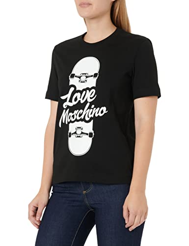 Love Moschino Damen Regular Fit Short Sleeves With Shiny Skateboard Print T Shirt, Schwarz, 42 EU von Love Moschino