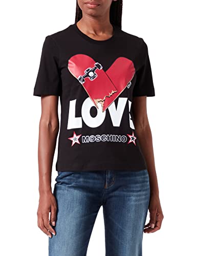 Love Moschino Damen Regular Fit Short Sleeves With Skateboard Heart Print T Shirt, Schwarz, 42 EU von Love Moschino