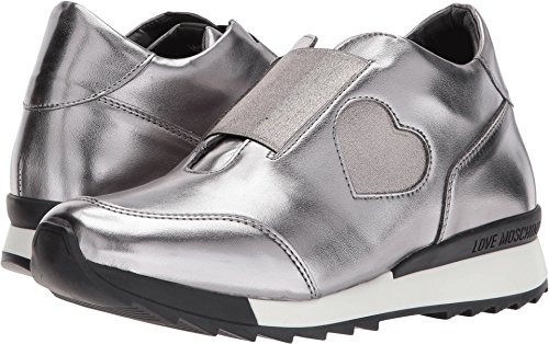 Love Moschino Damen SCARPAD.POWERZ45 LAM.PU Acc/ELA.ARG Sneaker, Silber (Steel) von Love Moschino