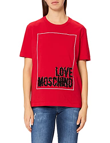 Love Moschino Damen Short Sleeved Seasonal Logo Box with Embroidery and 3-D Effect Organza Petals T-Shirt, RED, 38 von Love Moschino