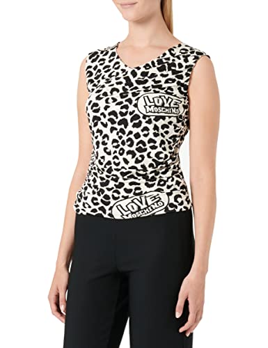 Love Moschino Damen Sleeveless Draped Top Animalier Printed T Shirt, Beige Black, 46 EU von Love Moschino