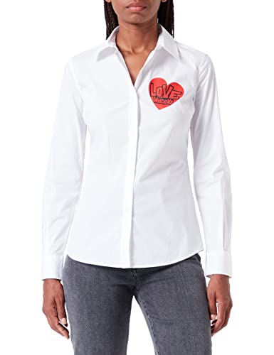 Love Moschino Damen Slim Fit Long Sleeves With Red Heart Print. Shirt, Optical White, 46 EU von Love Moschino