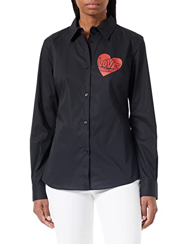 Love Moschino Damen Slim Fit Long Sleeves With Red Heart Print. Shirt, Schwarz, 40 EU von Love Moschino