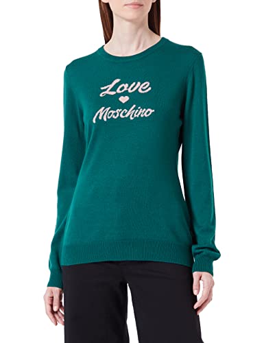 Love Moschino Damen Slim Fit Long-sleeved , With Italic Logo Jacquard Intarsia pullover, Grün, 42 EU von Love Moschino