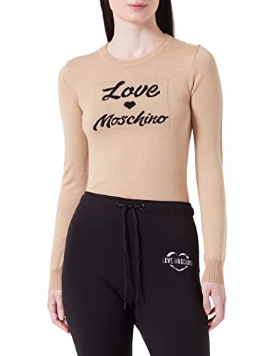 Love Moschino Damen Slim Fit Long-sleeved , With Italic Logo Jacquard Intarsia pullover, Melange Rust Light Brown, 46 EU von Love Moschino