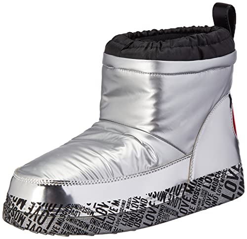 Love Moschino Damen St.ttod.skiboot20 Nylon Laminato Stiefelette, Silber/schwarz, 35 EU von Love Moschino