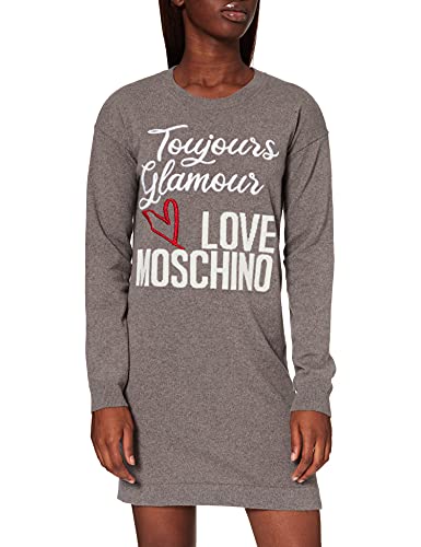 Love Moschino Straight Dress with Long Sleeves in 80% carded Wool, 12 Gauge, with Embroidered Seasonal Logo and Intarsia Logo in Front. von Love Moschino