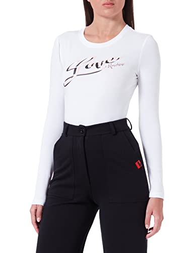 Love Moschino Damen Tight-fitting Long Sleeves With Brand Signature Print T Shirt, Optical White, 40 EU von Love Moschino