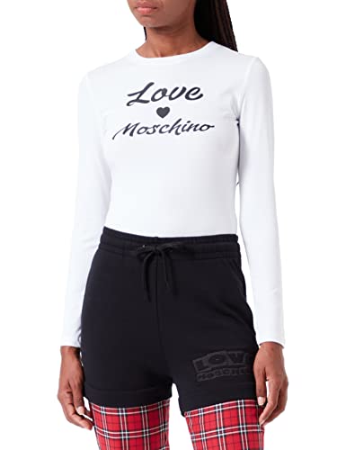 Love Moschino Damen Tight-fitting Long Sleeves With Cursive Brand Print T Shirt, Optical White, 48 EU von Love Moschino