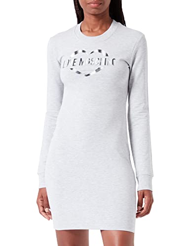 Love Moschino Damen Tight-fitting Long Sleeves in Stretch Cotton-modal Fleece With Heart Olographic Print Dress, Melange Light Gray, 44 EU von Love Moschino