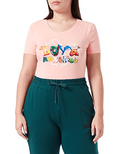 Love Moschino Damen Tight-fitting Short Sleeves With Graffiti Print T Shirt, Rosa, 40 EU von Love Moschino