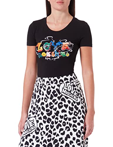 Love Moschino Damen Tight-fitting Short Sleeves With Graffiti Print T Shirt, Schwarz, 42 EU von Love Moschino