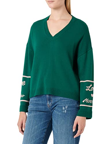 Love Moschino Damen V-neck pullover, Grün, 44 EU von Love Moschino