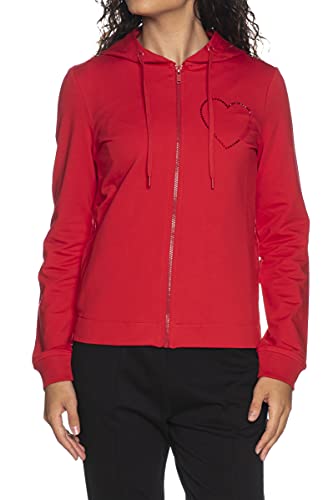 Love Moschino Damen Zippered Sweatshirt with Zipper Side Pockets, Adjustable Drawstring Hood and Ribbed Hem Coat, RED, 38 von Love Moschino