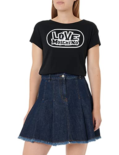 Love Moschino Damen pleated miniskirt with skate back tag, Dark Blue Denim, 40 EU von Love Moschino