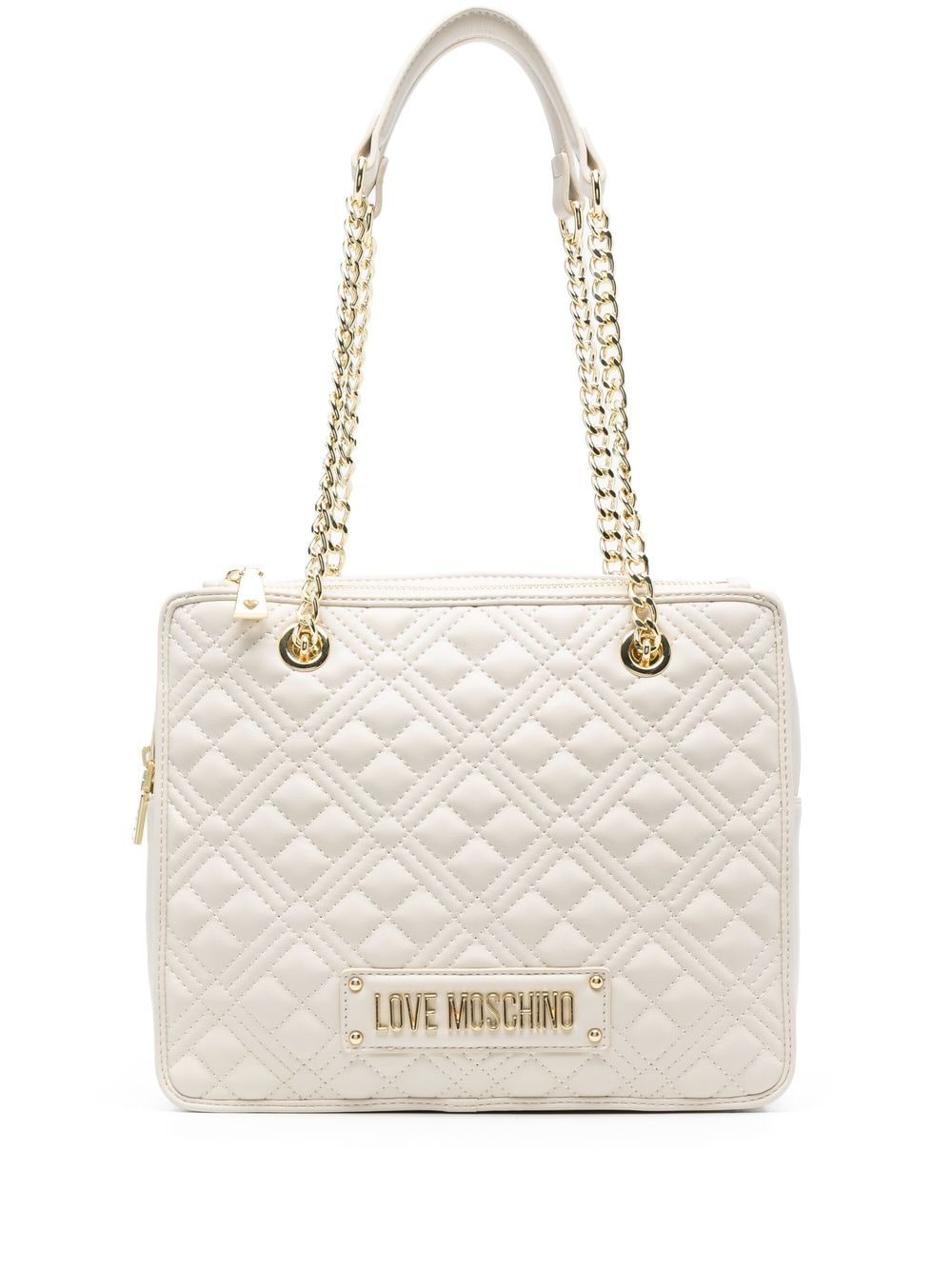 Love Moschino Gesteppte Schultertasche mit Logo-Schild - Nude von Love Moschino