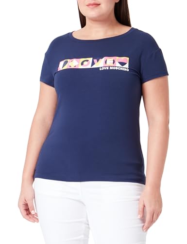 Love Moschino Women's Boxy fit Short-Sleeved T-Shirt, Dark Blue, 44 von Love Moschino