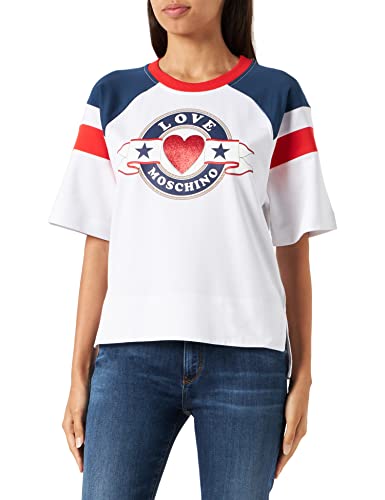 Love Moschino Women's Comfort fit Short-Sleeved Sweatshirt, White Blue RED, 38 von Love Moschino