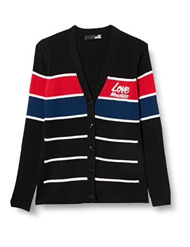Love Moschino Women's Logo Embroidery on The Chest Cardigan, White Sky Grey Black Stripes, 48 von Love Moschino
