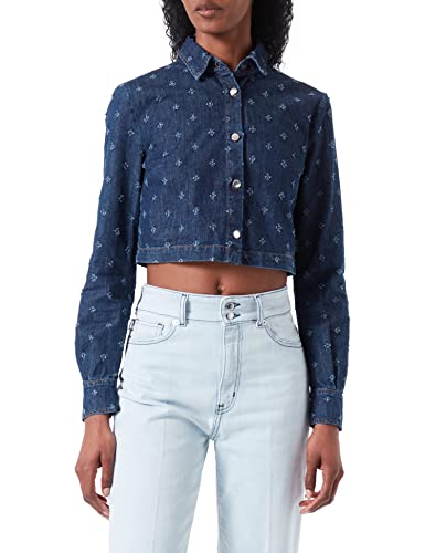 Love Moschino Women's Long-Sleeved Cropped Shirt, Dark Blue Denim, 40 von Love Moschino