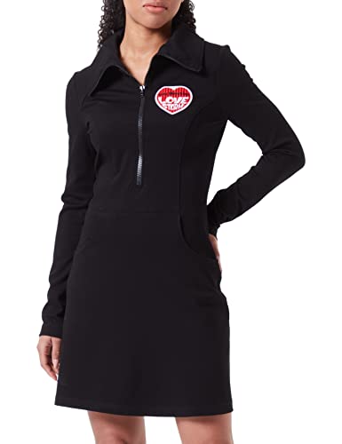 Love Moschino Women's Long-Sleeved Customized with Embroidered Storm Heart Patch Dress, Black, 44 von Love Moschino