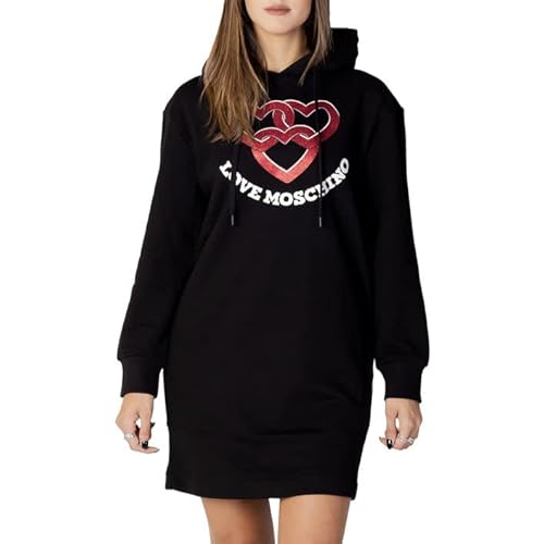 Love Moschino Women's Long-Sleeved Hoodie with Chained Hearts Print Dress, Black, 40 von Love Moschino