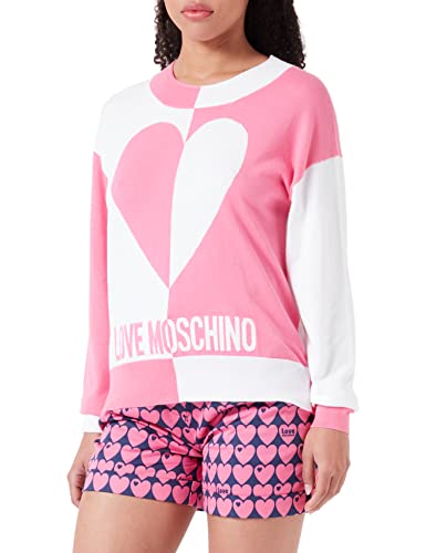 Love Moschino Women's Long-Sleeved Roundneck Pullover, Fuchsia White, 38 von Love Moschino