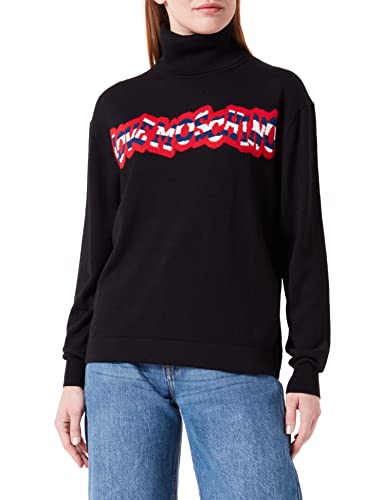 Love Moschino Women's Long-Sleeved Turtleneck with Striped Logo Pullover Sweater, Black, 48 von Love Moschino