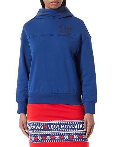 Love Moschino Women's Long-Sleeved Wraparound Hood with Love on hood's Band and Gothic Logo Print Sweatshirt, Blue, 38 von Love Moschino